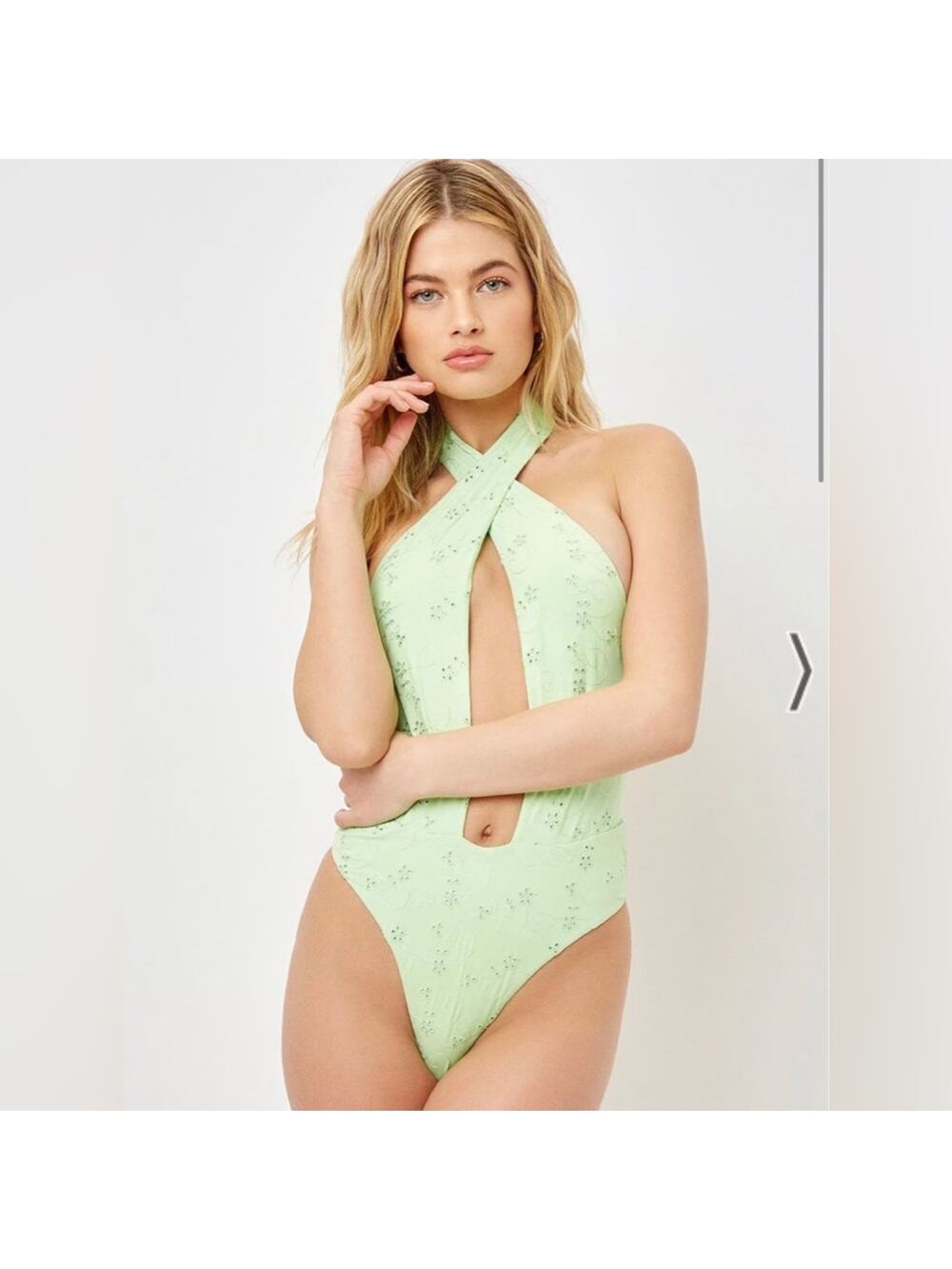 Frankie's Bikinis Roma Light Green Halter One Piece Swimsuit